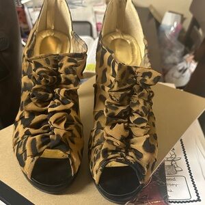 Leopard Print Peep Toe Ankle Boots